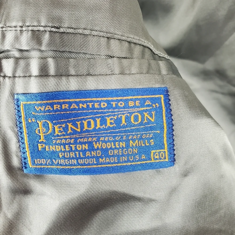 Pendleton Mens Size 40 Vtg 100% Wool Green Houndstooth 2-Button Blazer Jacket